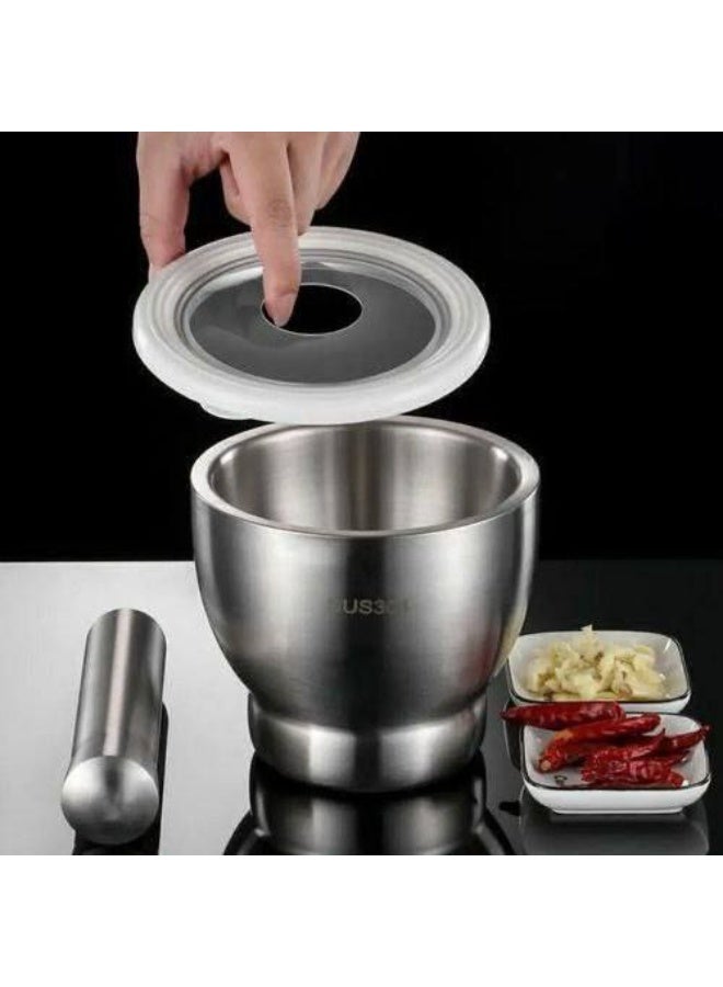 Large Stainless Steel Mortar and Pestle Set 13 cm Heavy Duty Grinder with Lid and Base for Herbs and Spices – Durable Kitchen Tool for Grinding, Crushing, and Mixing - Image 3